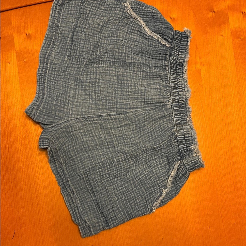 Aerie Light Blue Frayed Shorts Elastic Waist slightly oversized